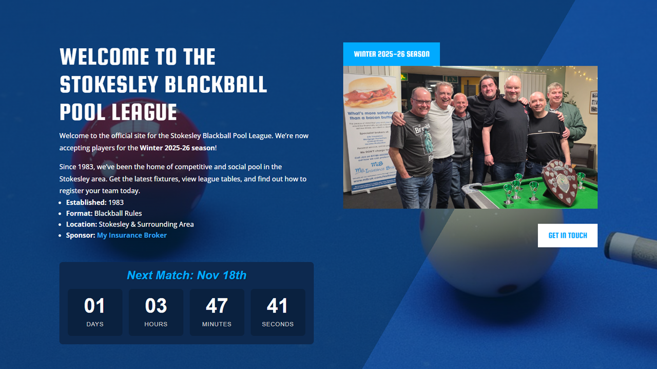 Stokesley Pool League – Website Development & Live Stats System